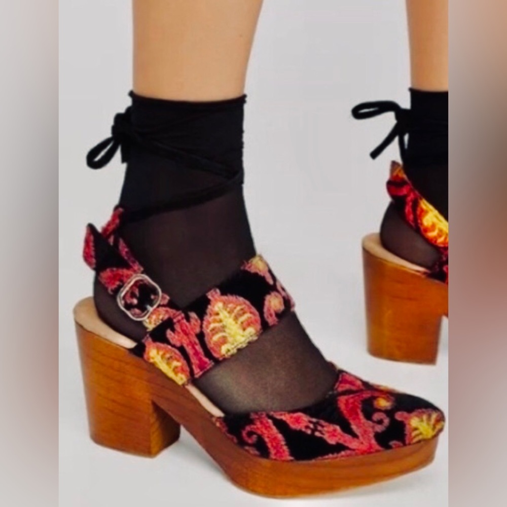 Free People wedges/clog heels with black velvet lace up